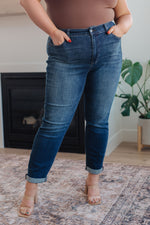 Load image into Gallery viewer, Judy Blue Amber Cuffed Slim Fit Dark Wash Jeans
