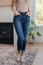 Load image into Gallery viewer, Judy Blue Amber Cuffed Slim Fit Dark Wash Jeans
