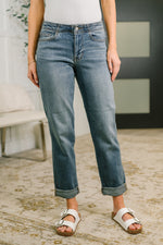 Load image into Gallery viewer, Judy Blue Doris Mid Rise Boyfriend with Adjustable Back Tab + Hollywood WB
