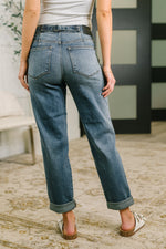 Load image into Gallery viewer, Judy Blue Doris Mid Rise Boyfriend with Adjustable Back Tab + Hollywood WB
