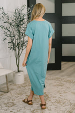 Load image into Gallery viewer, Fix You Right Up Short Sleeve Midi Dress in Dusty Teal
