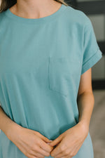 Load image into Gallery viewer, Fix You Right Up Short Sleeve Midi Dress in Dusty Teal
