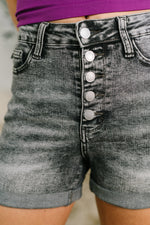 Load image into Gallery viewer, Judy Blue Greyson High Rise Button Fly Cuffed Shorts in Grey
