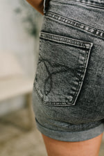 Load image into Gallery viewer, Judy Blue Greyson High Rise Button Fly Cuffed Shorts in Grey
