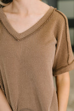 Load image into Gallery viewer, Growing Restless V-Neck Tee in Brown
