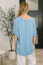 Load image into Gallery viewer, Growing Restless V-Neck Tee in Spring Blue
