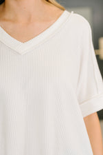 Load image into Gallery viewer, Growing Restless V-Neck Tee in White
