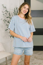 Load image into Gallery viewer, I Think I'm in Love Round Neck Loose Tee in Blue and Pink
