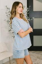 Load image into Gallery viewer, I Think I'm in Love Round Neck Loose Tee in Blue and Pink

