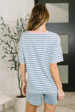 Load image into Gallery viewer, I Think I'm in Love Round Neck Loose Tee in Blue and Pink
