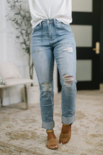 Load image into Gallery viewer, Judy Blue Aiden High Rise Patch Pocket Distressed Boyfriend Jeans
