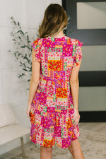Load image into Gallery viewer, Lizzy Flutter Sleeve Dress in Patchwork Floral

