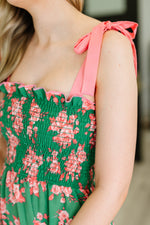 Load image into Gallery viewer, Low Effort, High Impact Tiered Dress in Green/Coral
