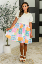 Load image into Gallery viewer, Office Associate Patchwork Print Babydoll Dress
