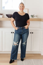 Load image into Gallery viewer, Judy Blue Rose High Rise 90's Straight Jeans in Dark Wash
