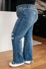 Load image into Gallery viewer, Judy Blue Rose High Rise 90's Straight Jeans in Dark Wash

