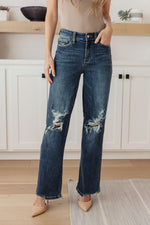 Load image into Gallery viewer, Judy Blue Rose High Rise 90's Straight Jeans in Dark Wash

