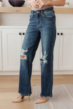 Load image into Gallery viewer, Judy Blue Rose High Rise 90's Straight Jeans in Dark Wash
