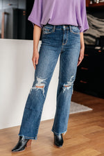 Load image into Gallery viewer, Judy Blue Rose High Rise 90's Straight Jeans in Dark Wash
