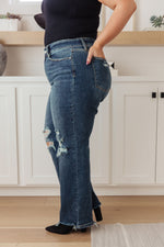 Load image into Gallery viewer, Judy Blue Rose High Rise 90's Straight Jeans in Dark Wash
