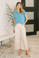 Load image into Gallery viewer, Sea You Soon Collared Top in Costal Blue
