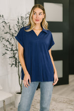Load image into Gallery viewer, Sea You Soon Collared Top in Navy
