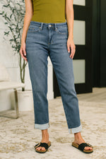 Load image into Gallery viewer, Judy Blue Shane Mid Rise Billie Boyfriend Jean in Dark Cozy Indigo
