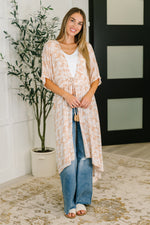 Load image into Gallery viewer, Tropical Print Gauze Kimono with Elastic Waist Tie in Milk Tea
