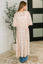 Load image into Gallery viewer, Tropical Print Gauze Kimono with Elastic Waist Tie in Milk Tea
