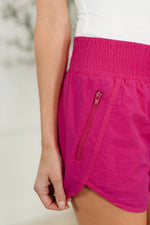 Load image into Gallery viewer, Windbreaker Smocked Waistband Running Shorts in Hot Pink
