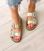 Load image into Gallery viewer, Stellar Rhinestone Buckle Slides in Gold
