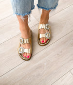 Load image into Gallery viewer, Stellar Rhinestone Buckle Slides in Gold
