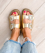 Load image into Gallery viewer, Stellar Rhinestone Buckle Slides in Gold
